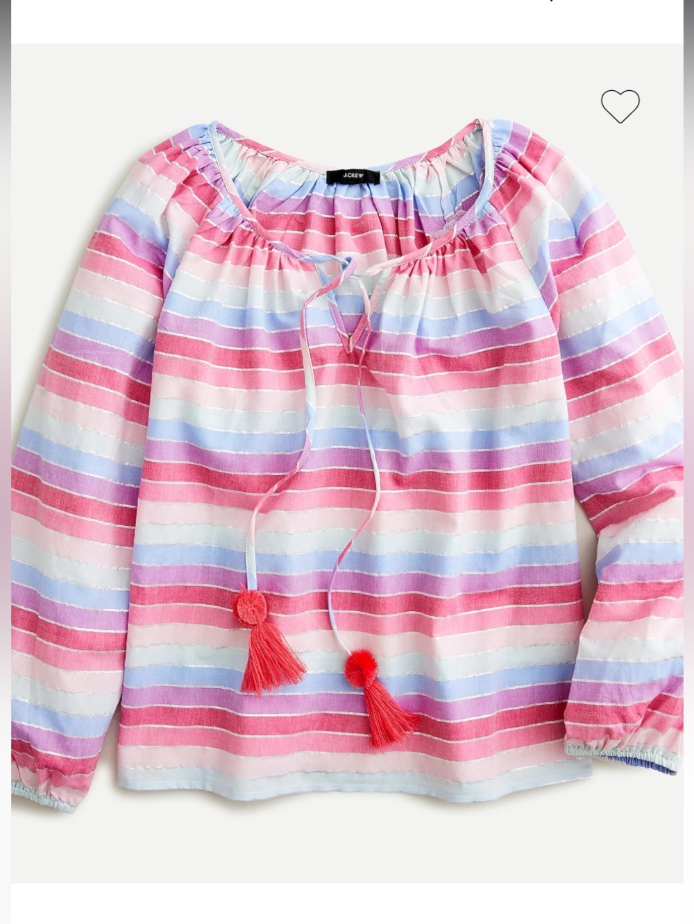 J. Crew Pink Multicolor Striped Tie-Front Peasant Top Size-Small NWOT - Picture 10 of 10